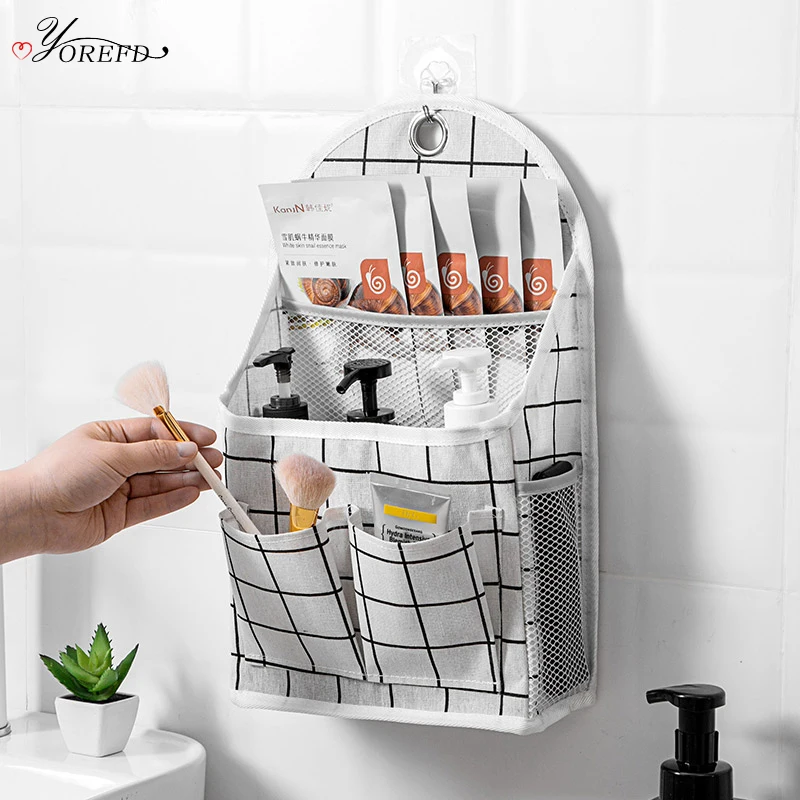 OYOREFD Wall Mounted Multi-function Waterproof Bag Organizer Cotton Linen Toiletry Bag Home Hanging Storage Bag Room Organizer