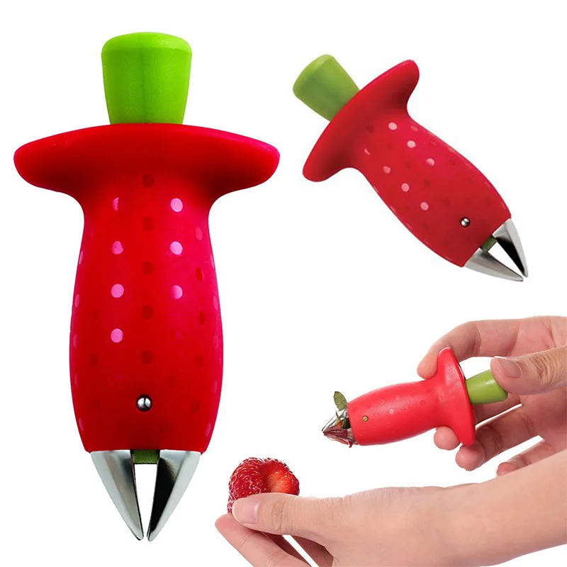 Strawberry Slicer Fruit Stem Remover Kitchen Gadgets Strawberry Hullers Corer Fruit Leaf Stem Remover Metal Plastic Remove Stalk Device Strawberry Slicer Cutter Tool