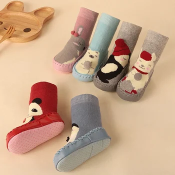 

Cute Cartoon Baby Socks Shoes Toddler Cotton Girls Boys Autumn Winter Thicken Warm Socks Kids Rubber Anti-Slip Floor Socks