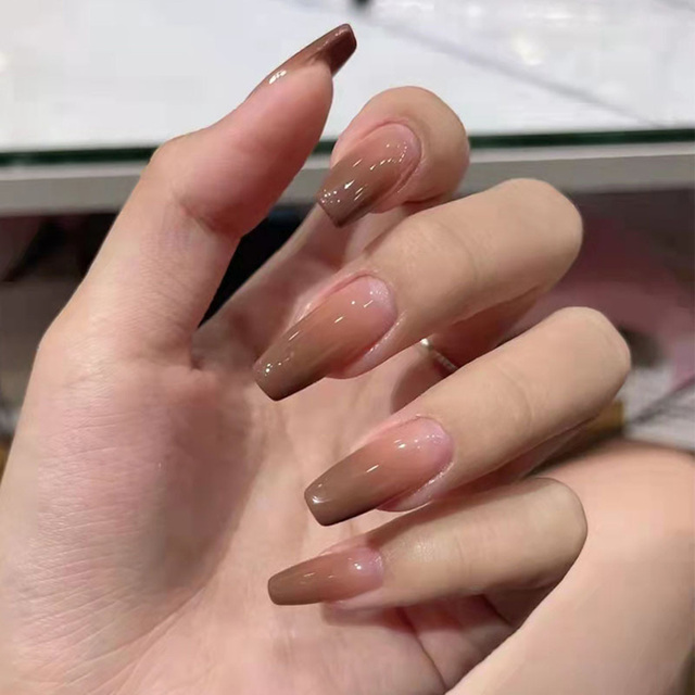 Detachable Jelly Gradient with design False Nails Wearable Ballerina Coffin Fake Nails Full Cover Nail Tips Press On Nails