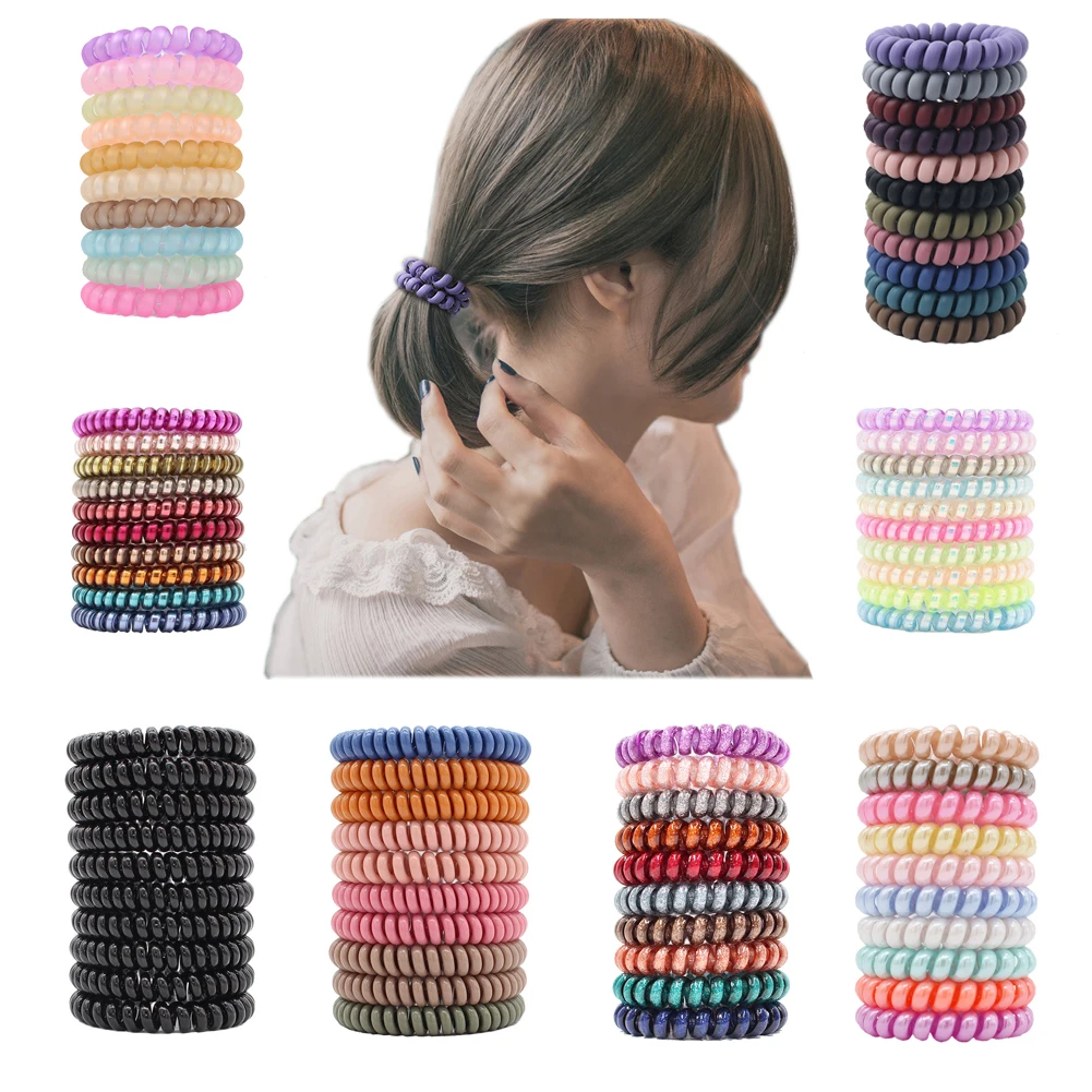 2020 New Fashion Shiny Mixcolor Spiral Spin Screw Tel Wire Hair Ties Pearly Premium Plastic Rubbers Ponytails Hair Scrunchies 10pcs envelopes letter wavy pearly triangle envelope champagne wedding invitations stationary party ceremony gift 11 16cm