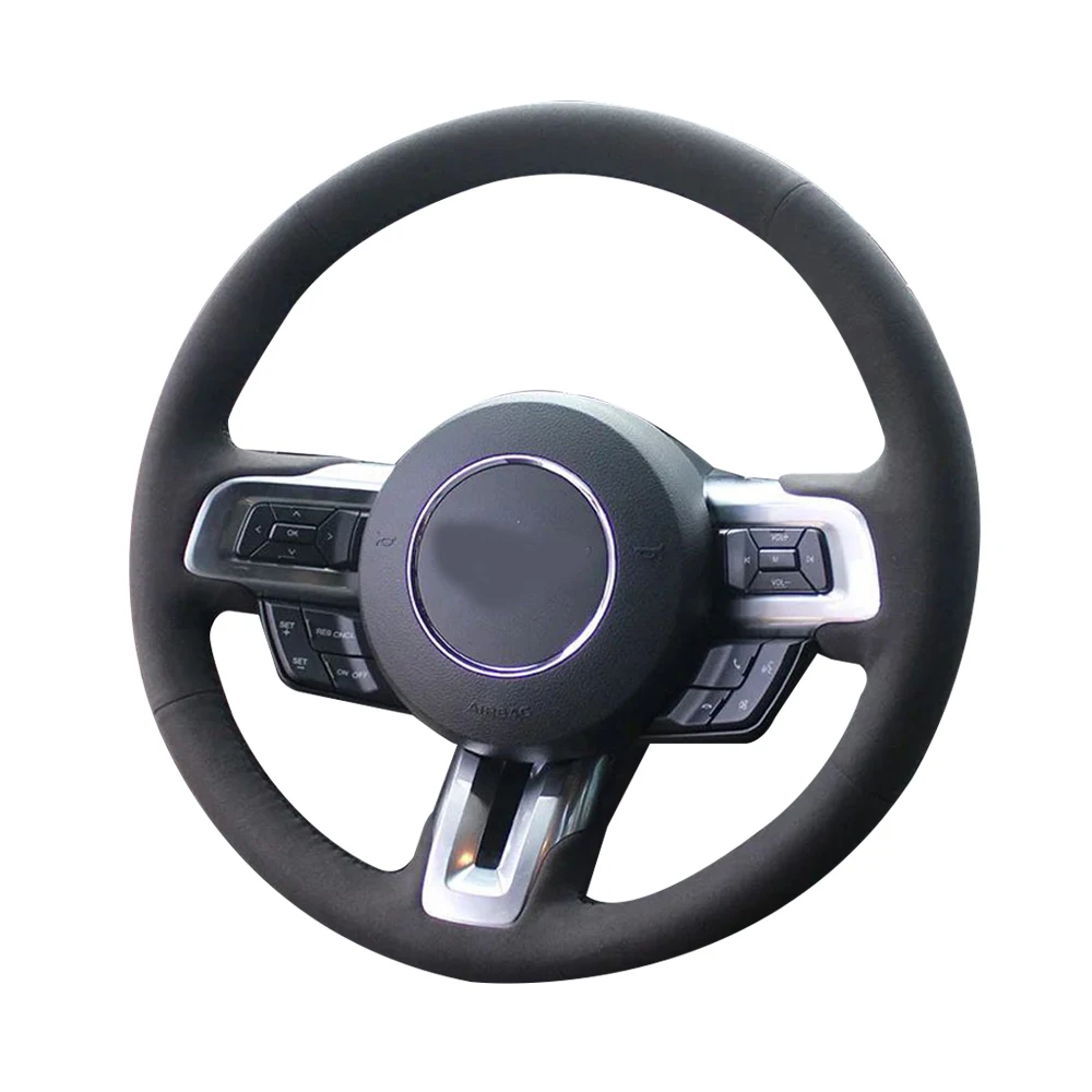 Black Suede Leather Steering Wheel Black Stitch On Wrap Cover Fit For