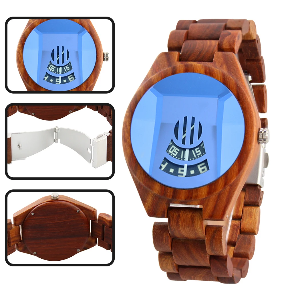 Multifunction Wooden Watches Mens Creative Wristwatch Quartz  Watch Ebony Maple Red Sandalwood Clock Full Wood Strap Male Reloj