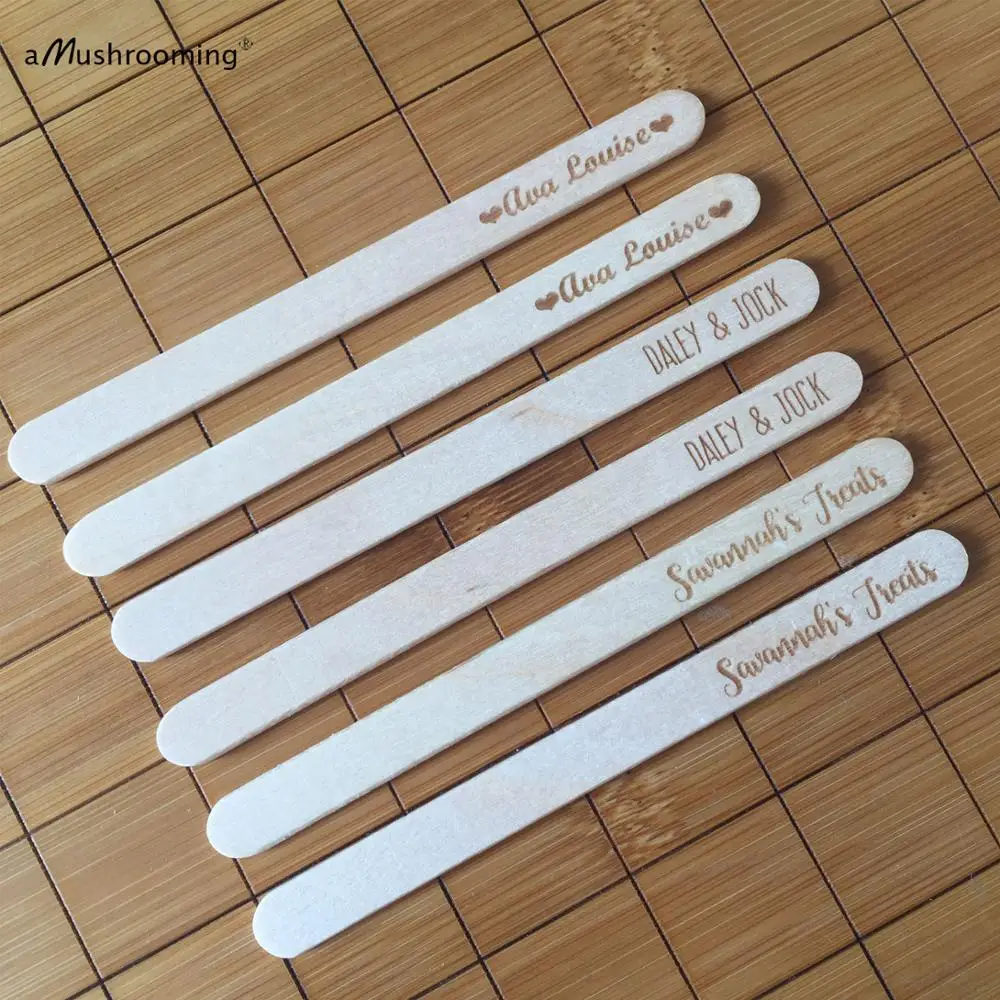 100pcs Wedding Birthday Party Treat Sticks on Groom's Table Personalized Rustic Wood Popsicle Cakesicle Ice Cream Craft Stick