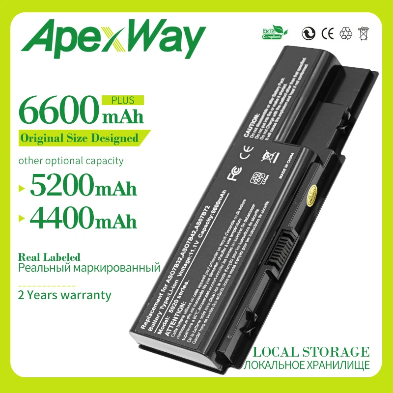 Аккумулятор Apexway 6 ячеек для Acer Aspire 5739g 5220g 6930g 5920g 5930g 5910g 6920g 5220 5920 5720 5715z 5720g 5720z|battery for