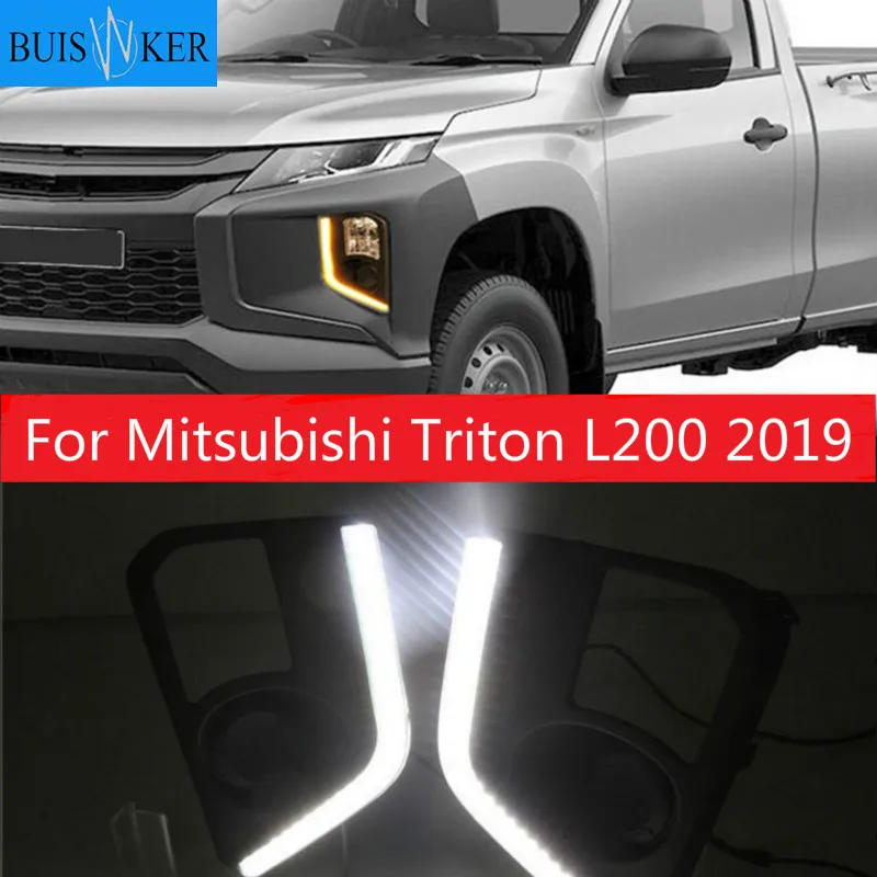 

Дневные ходовые огни для Mitsubishi Triton L200 2019 LED DRL для вождения противотуманных фар с желтым сигналом поворота