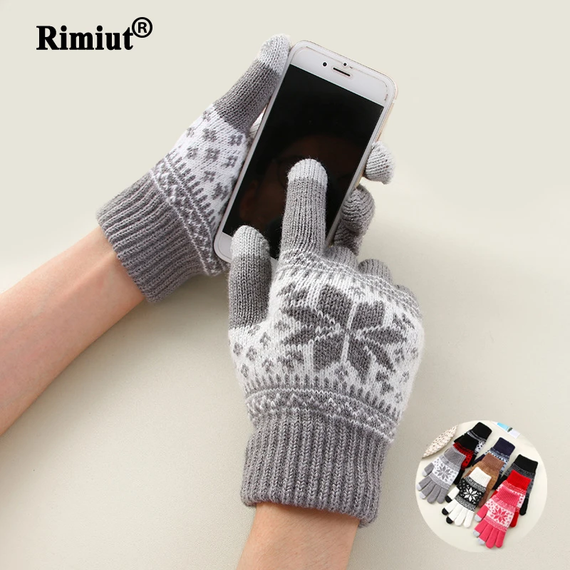 Creative Fashion Snowflake Printing Gloves Mobile Phone Touch Screen Knitted Gloves Winter Thick & Warm Adult Gloves Men Women men's leather dress gloves