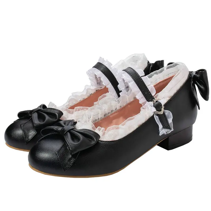 Women Lolita Shoes Pink Mary Janes Shoes For Women Lace Pumps Cute