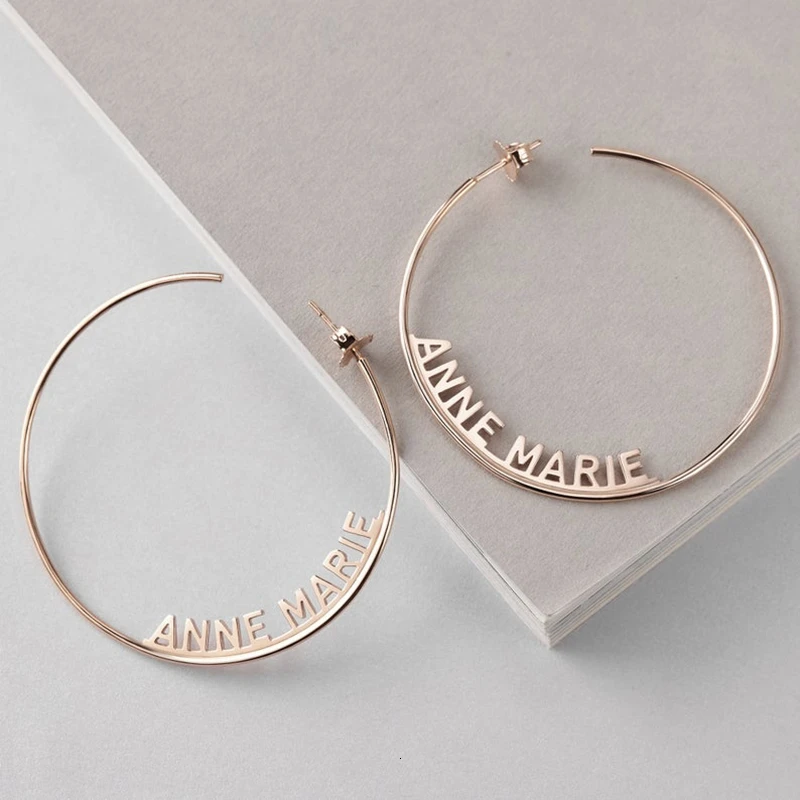 

Personalized Hip-hop Attract Custom Name Jewelry Date Large Earrings Adult Stainless Steel Big Round Circle For Women Jewelry