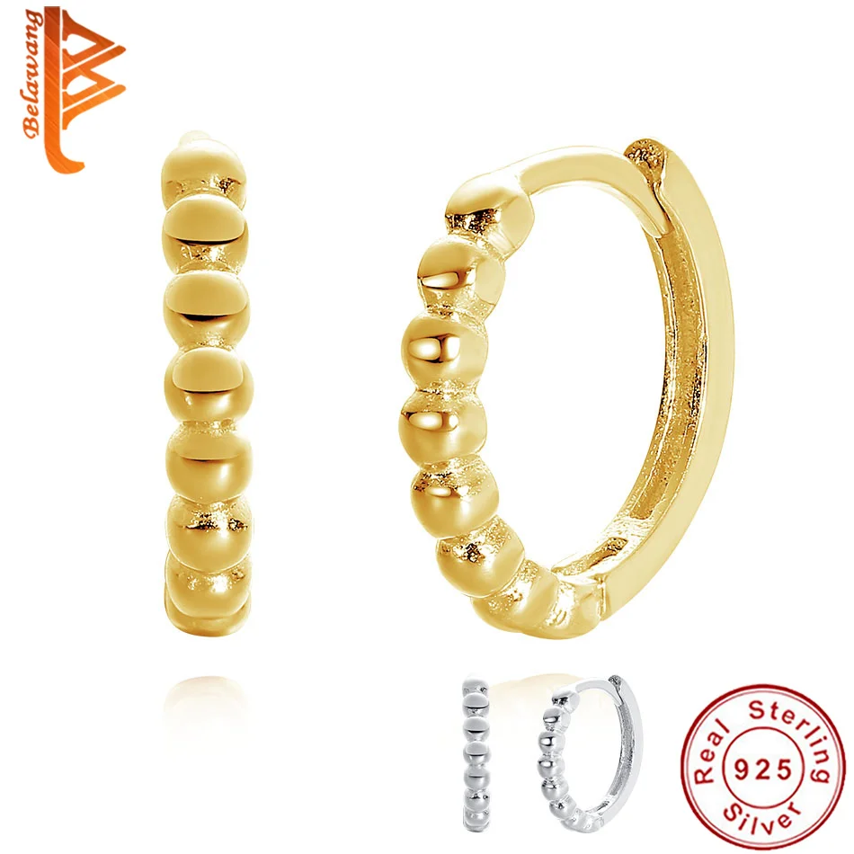 Buen valor BELAWANG-pendientes de aro con cuentas chapadas en oro de 18K para mujer, pendientes finos de Plata de Ley 925 auténtica para mujer, joyería para fiesta y boda zWzKEOykBzL