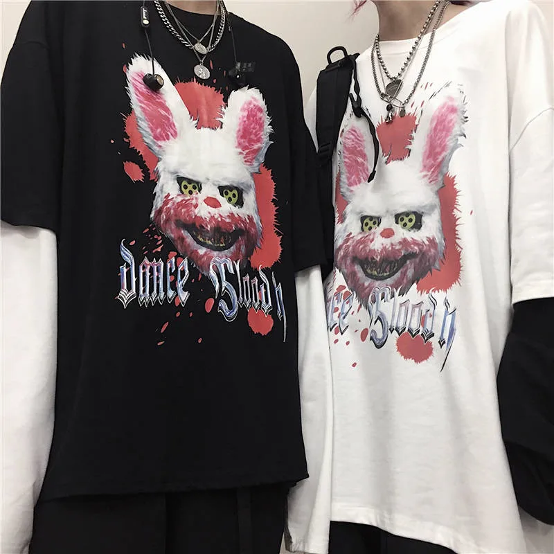 New Japan Version Black White Punk Cool Harajuku High Street Female Print Loose Long Sleeve Sweatshirts Pullover Women Top Tee