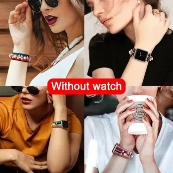 

Handmade Strap For iWatch Band 38mm 42mm Elastic Pearl Bracelet iWatch Correa Accessories Watchband Belt I0Z1