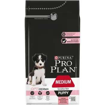 

Сухой корм Purina Pro Plan для щенков средних пород с чувствительной кожей, лосось с рисом, пакет, 1,5 кг