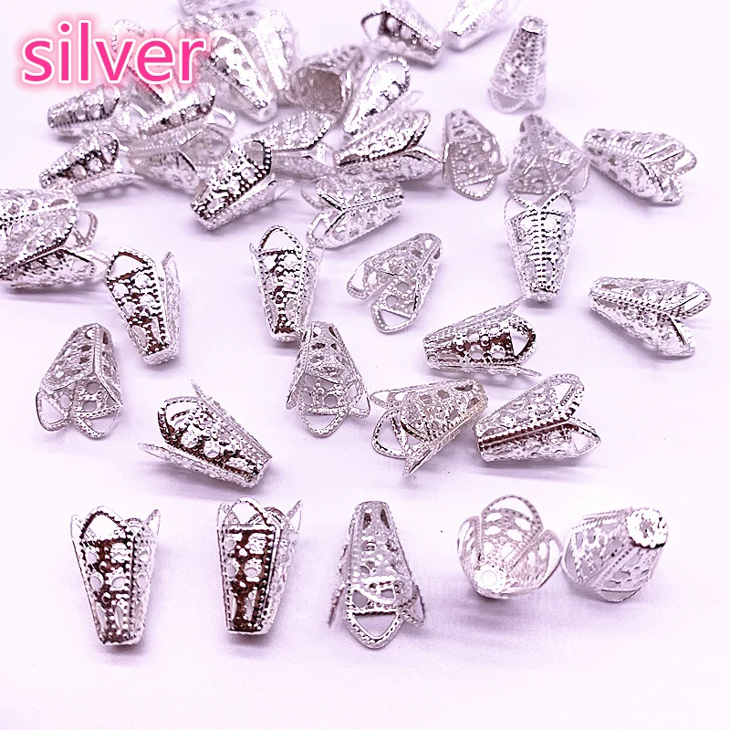 50pcs 11*16mm Silver Plated Hollow Flower Amaryllis form End Spacer Beads Caps Charms For Jewelry Making Accessories | Украшения и