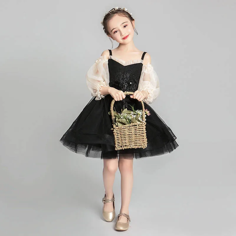 

2019 Kids Girls Embroidery Flower Lace Princess Dress Children Girls Elegant Beads Trailing Vestido Formal Prom Gown Dress L43