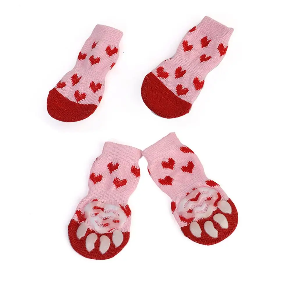 4 шт. теплая для щенков собак обувь мягкие вязаные носки для домашних животных милые Нескользящие Носки с рисунком для маленьких собак дышащие товары для домашних животных S/M/L - Цвет: pink