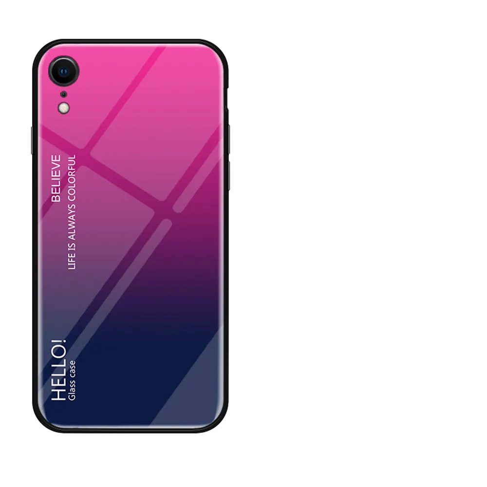 Градиентный чехол из закаленного стекла для iPhone 11 11 Pro 11 Pro Max X XS XR 7 8, чехол с логотипом, не царапающийся чехол для телефона iPhone 7 8 Plus - Цвет: For iPhone Xr