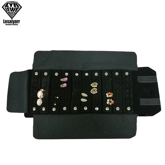 Sac en rouleau de bijoux, étui de transport Portable, organisateur en velours noir, boîte de rangement multifonctionnelle pour colliers, bagues, boucles d'oreilles, vente en gros