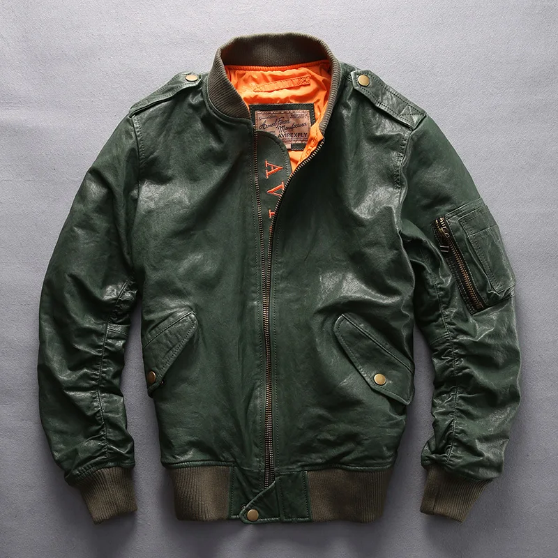 Factory Men Genuine Leather Jacket Real Goatskin Fashion O-Neck Collar Slim Fit Short Motorcycle Jackets Winter Coats