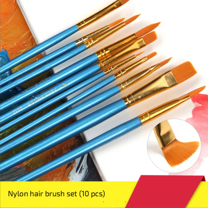 10 Uds Set de pinceles para artistas acrílico acuarela punta redonda de Nylon pelo de Punta de gancho línea corta señaló pluma