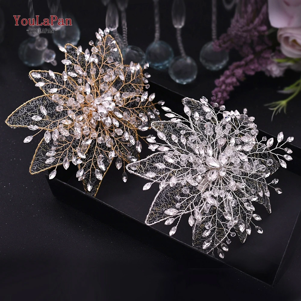 YouLaPan Vintage Diamond Headband Wedding Hair Jewelry Bridal Crown Silver Rhinestone Wedding Tiara Feather Wedding Headpieces