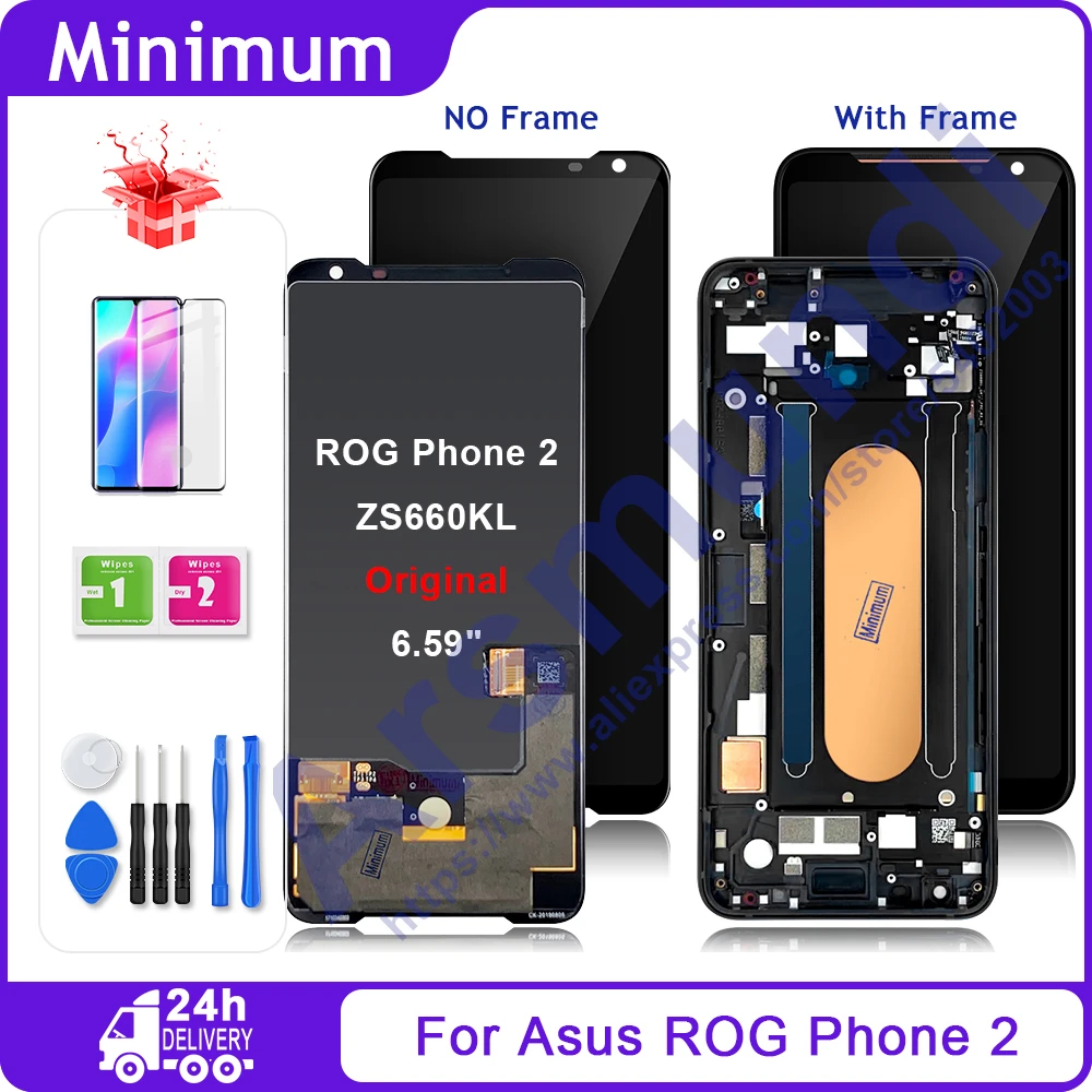 Original 6.59" AMOLED For ASUS ROG Phone 2 Phone2 Phone II LCD Display Touch Screen With Frame For ASUS ZS660KL I001DA screen for lcd phones galaxy