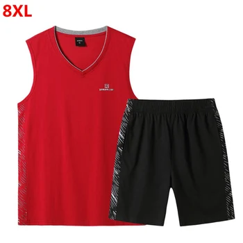 

Summer new men's plus size mens jogger sets sports leisure suit basketball shirt male oversized vest shorts set men track suit