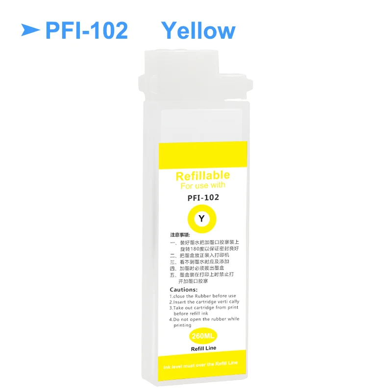 260 мл PFI 102 PFI102 перезаправляемый картридж с ARC чипы для Canon iPF500 iPF510 iPF600 iPF605 iPF610 iPF700