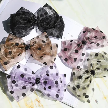 

5pcs/lot Dot Mesh Two layers Bow Spring Hair Clip for Girls 2020 New Summer Hair Bow for Women Chiffon Yarn Hair Accessories