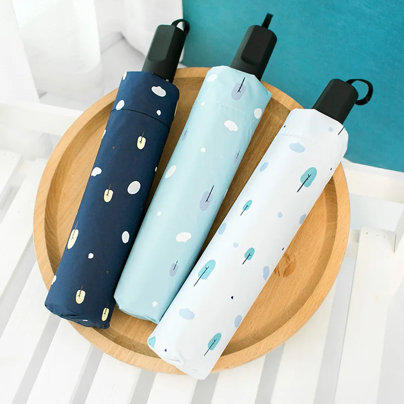 All-Weather Umbrella College Style Dual Purpose Three-fold Umbrella Vinyl Sun-resistant UV-Protection Parasol Korean-style Manua