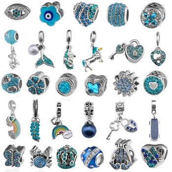 

2020 Original Authentic Blue Crystals Bead Eyes sweet Rainbow Sea Bead fit Brand charms Bracelet for women diy fashion jewelry
