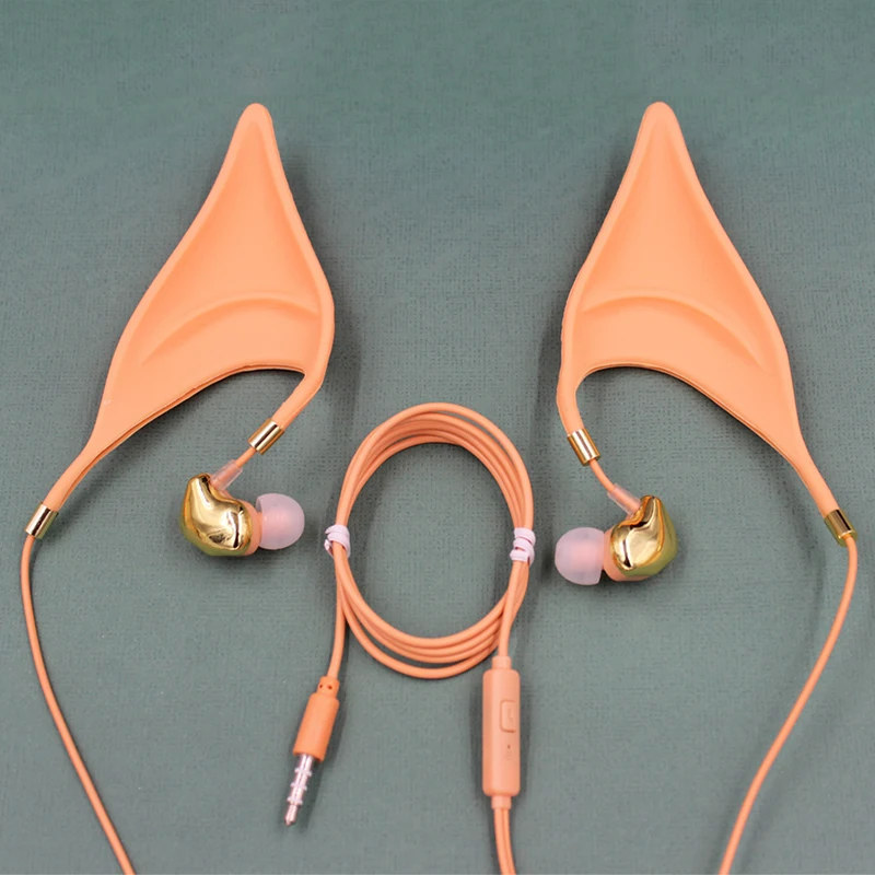 In Ear Earphone With Mic 3.5mm Wired Headset Cosplay Elf Ears Earphones For kids Holiday Gifts