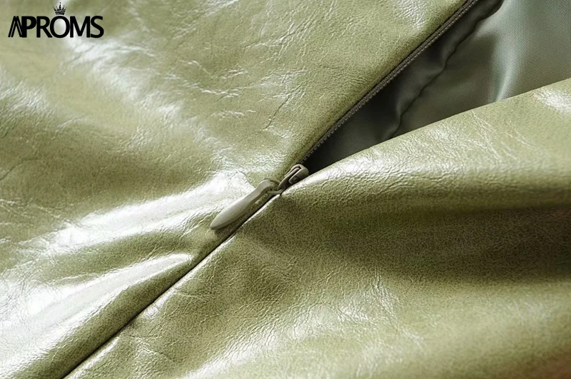Aproms, Элегантные зеленые шорты трапециевидной формы из искусственной кожи, юбки для женщин, высокая талия, пояс, большие карманы, юбка-корт, офисные женские шикарные плавки