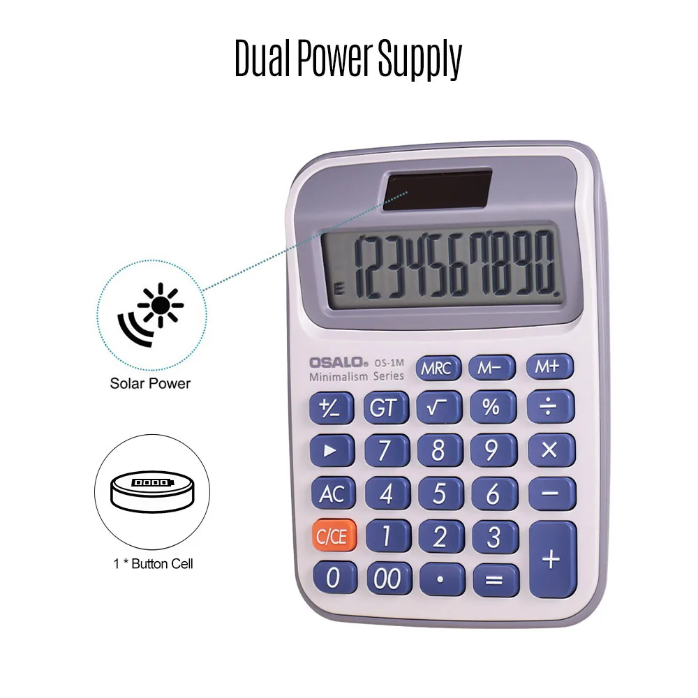 OSALO портативный небольшой настольный электронный калькулятор счетчик с 10 цифрами большой ЖК-дисплей двойной мощности солнечной и батареи ed