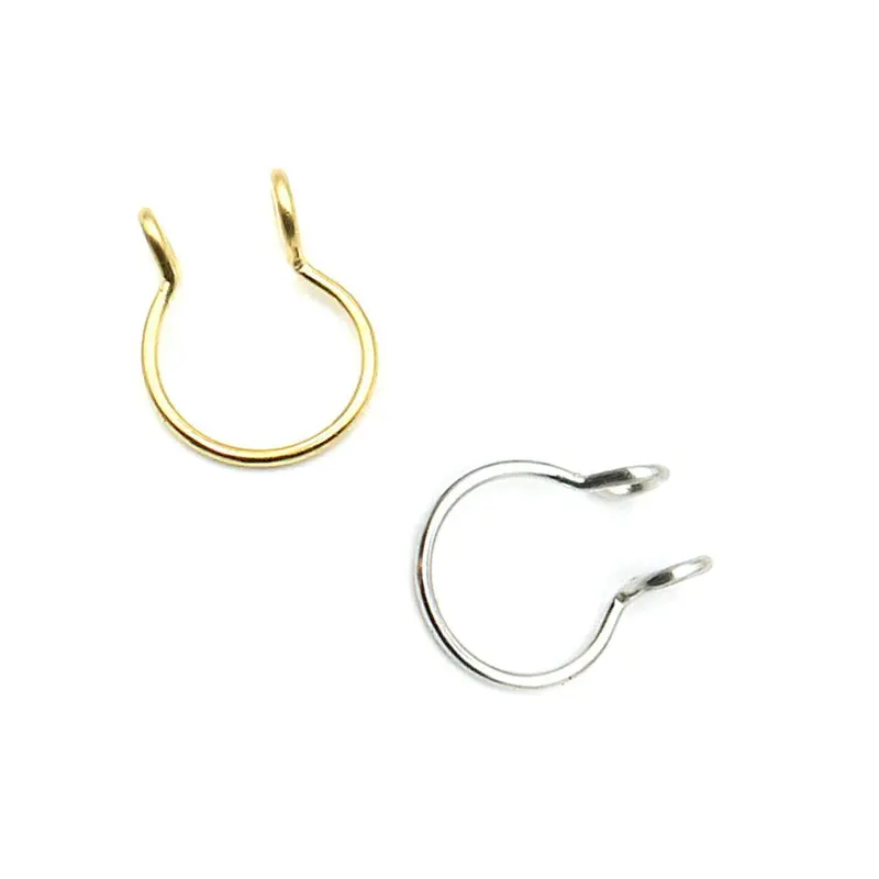 2pcs/lot Fake Septum Cute Nose Ring Stainless Steel Clip Hoop For Women Nose Studs Piercing Jewelry 5 Colors - Окраска металла: Steel and Gold
