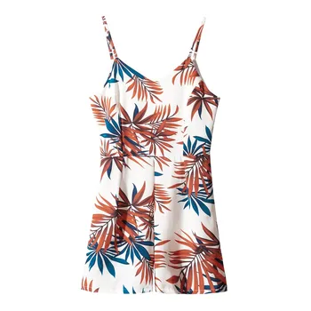 

Tropical Printed Playsuit Women Strapless Mini Short Playsuit Ladies Summer Beach Loose Rompers Holiday Ju6