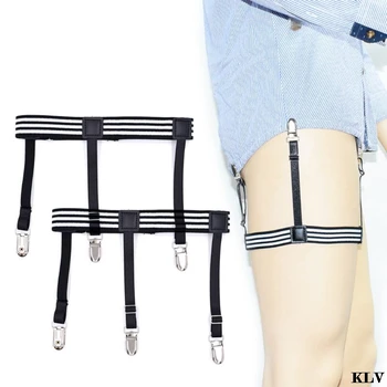 

2Pcs Men Shirt Belt Non-slip Clips Stripe Keep Remains Leg Thigh Garters Suspend