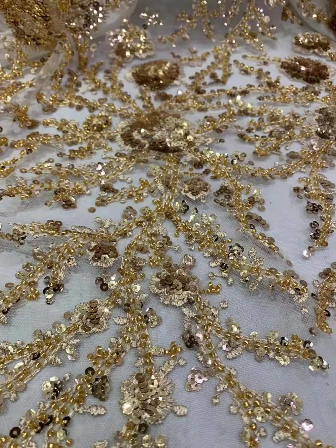 

High quality design With sequin beads embroidery French mesh lace fabric/African yarn lace Sewing Evening dresses /Wedding dress