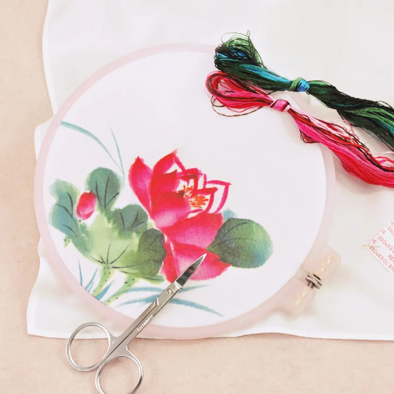 Китайский «сделай сам» шелковая вышивка Сучжоу комплект с кольцом цветочным принтом набор для рукоделия носовой платок ручной работы шитье Искусство ремесло - Цвет: 10