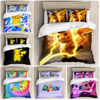 

3D Digital Four-piece Set Pokemon Pikachu Customizable Three-piece Set Foreign Trade Beddings Quilt Cover