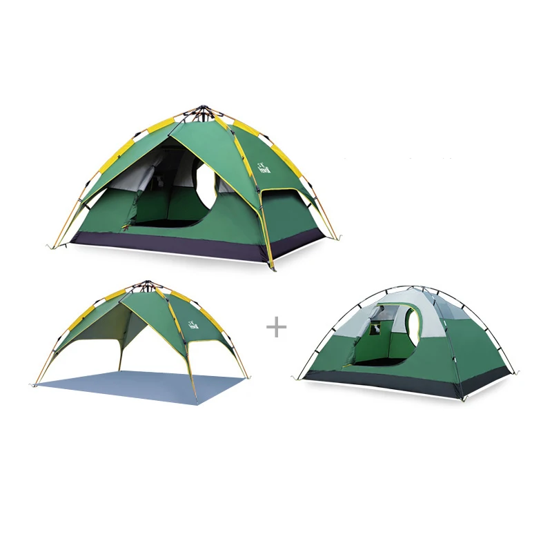 Hewolf 3-4 человек кемпинговая палатка Автоматическая Водонепроницаемая двухслойная палатка Сверхлегкая наружная походная палатка для пикника с быстрым открыванием - Цвет: Army Green