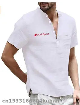 

2020 Summer Cotton short sleeve men's T-shirt Stand collar button Half-placket simple for audi sport short-sleeved shirt