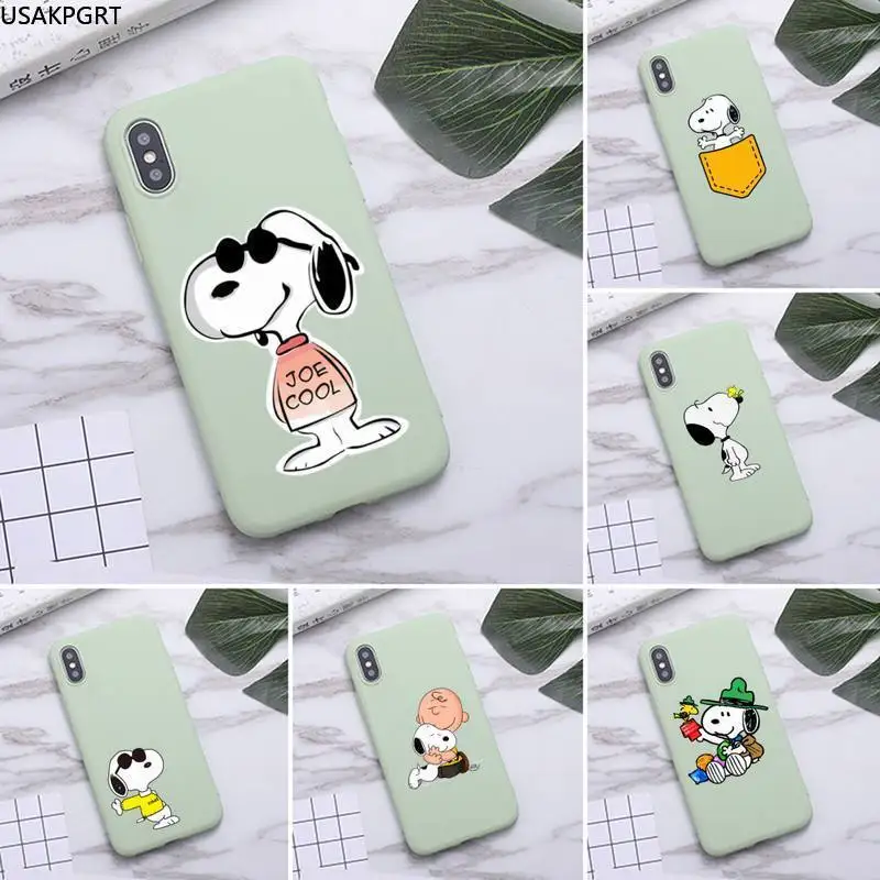 

Cartoon Peanuts Charlie Brown beagle dog Phone Case for iPhone 11 Pro Max X XR XS 8 7 6s Plus Candy green Silicone Cases