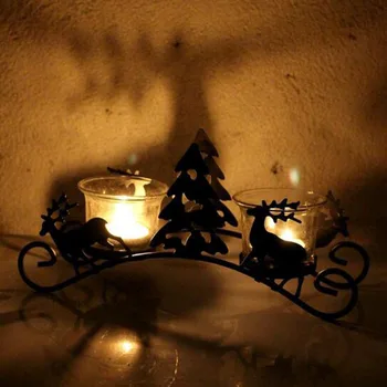 

Creative Christmas Tree Deer Candlestick Iron Canle Lamp Tea Light Candle Holder with Cups Wedding Props Party Home Decor