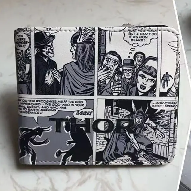 Marvel Men Wallet Q Version Captain America SpiderMan Wallet Men Comic Version Super Heroes Wallet Women with Card Holder Wallet Thor Comic