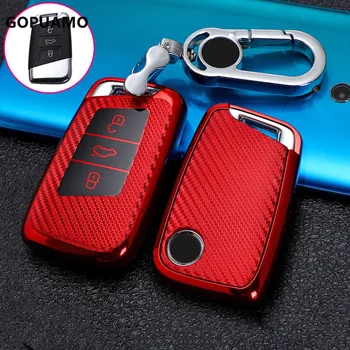 

ACarbon Fiber TPU Smart key fob Remote 3 Buttons Key Car Cover For Volkswagen VW Magotan Passat B8 Skoda A7 key case shell set