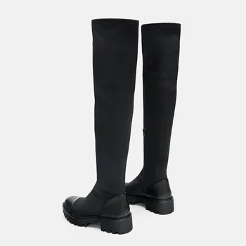 Same DesignWomen's over-the-knee Boots Elastic Slim Boots 2020 Winter  New Round  Toe Zipper High Boots 4
