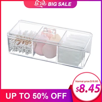 

Transparent Cosmetic Storage Box Makeup Organizer Three-color Cotton Swab Cotton Pad Storage Box Desktop Acrylic Material