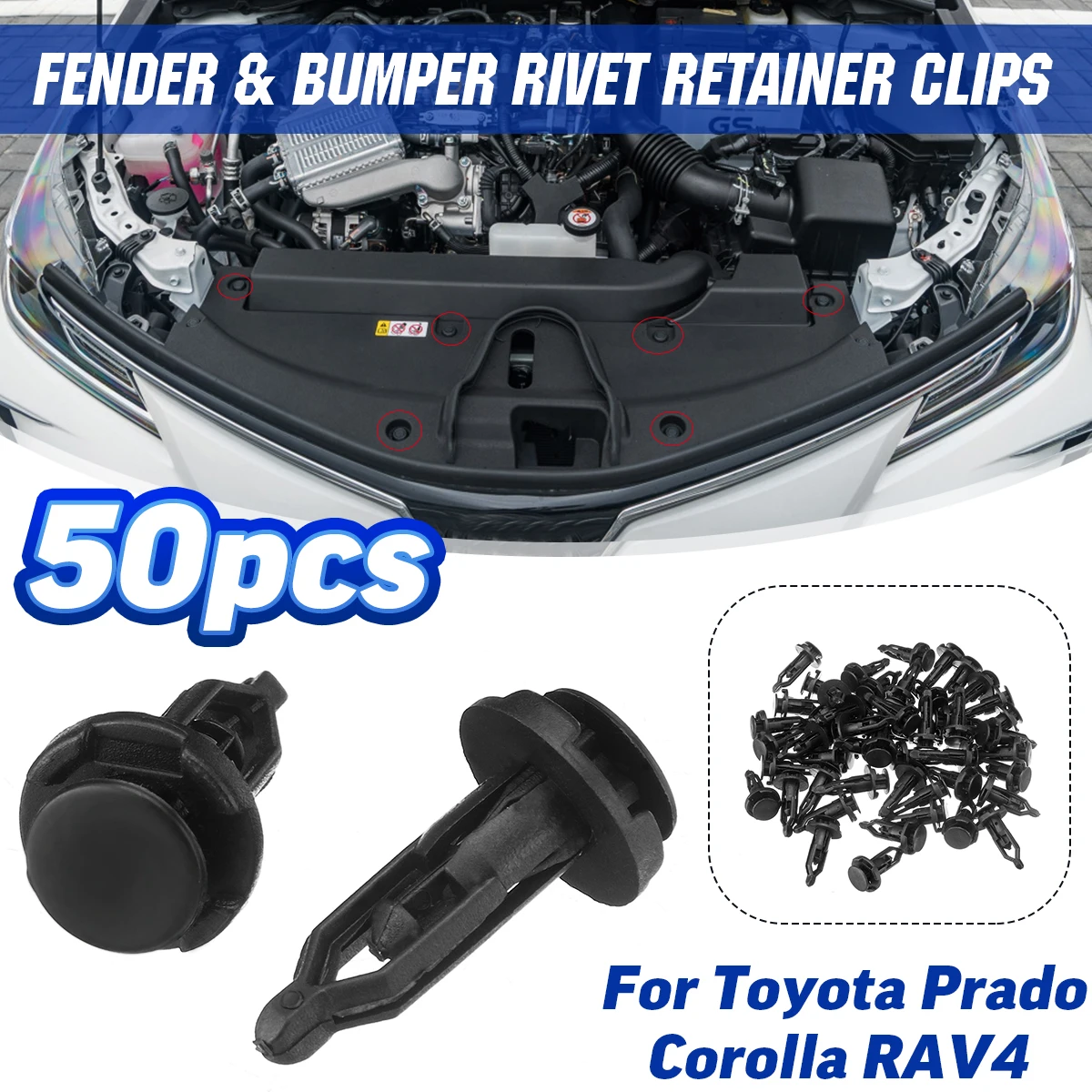 50pcs 9mm Fender Fastener Clips Bumper Rivet Retainer Fixed Clamps for Toyota Prado Corolla RAV4 ► Photo 1/6