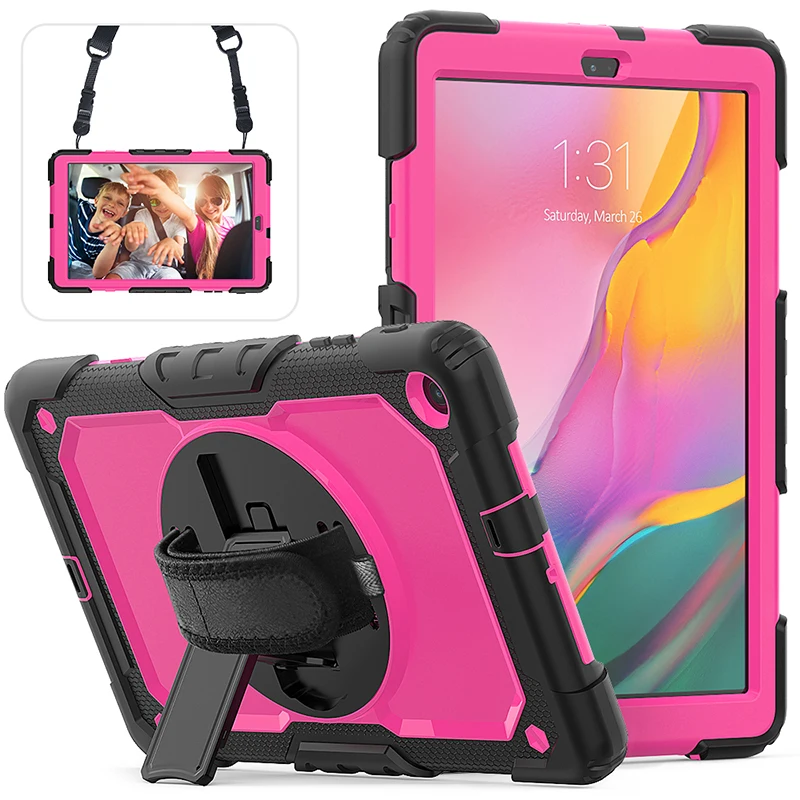 

Shockproof Silicone Hybrid Case Back Cover with Nylon Shoulder Wrist Strap for Samsung Galaxy Tab A 10.1 2019 T510 T515+Stylus